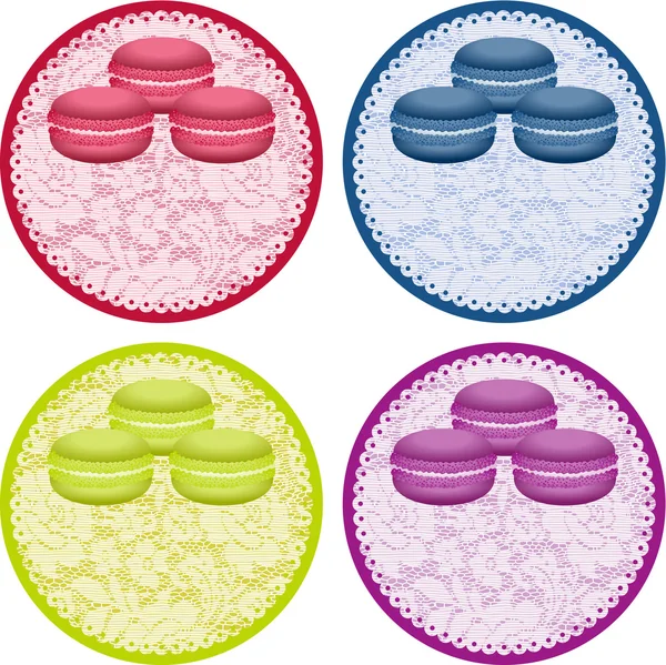 Set macaroons round lace label — Stock Vector