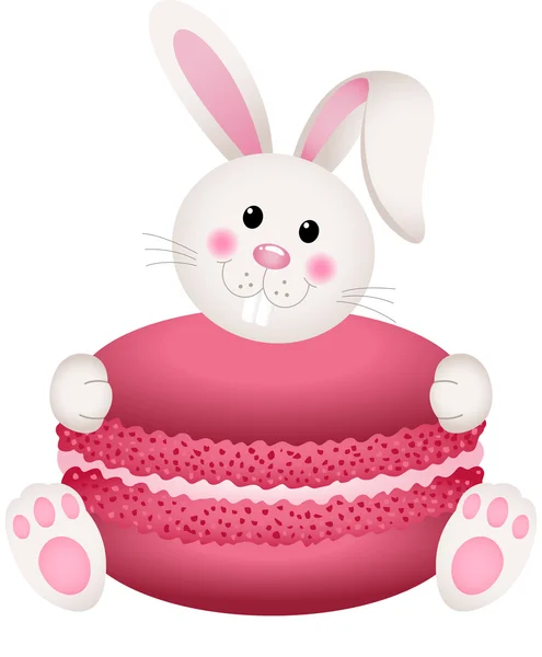 Mignon lapin tenant macaron — Image vectorielle