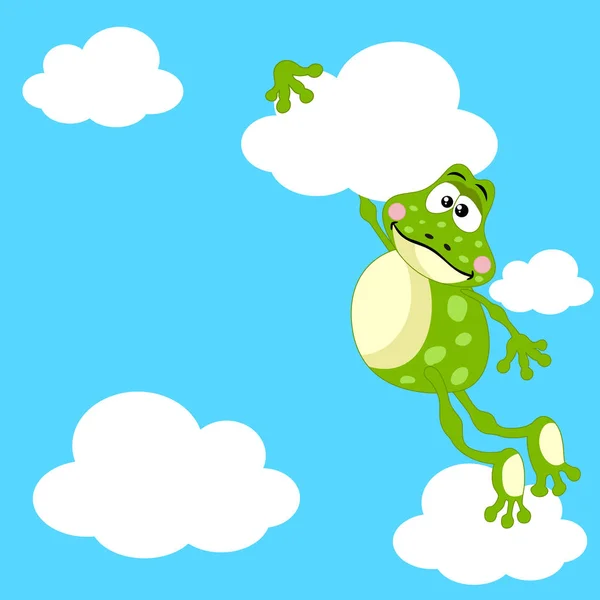 Rana volando en el cielo con nubes — Vector de stock