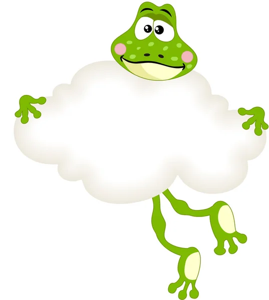 かわいいカエルの保有空雲 — ストックベクタ