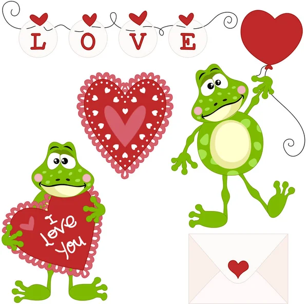 Frog kärlek ClipArt ställa digitala element — Stock vektor