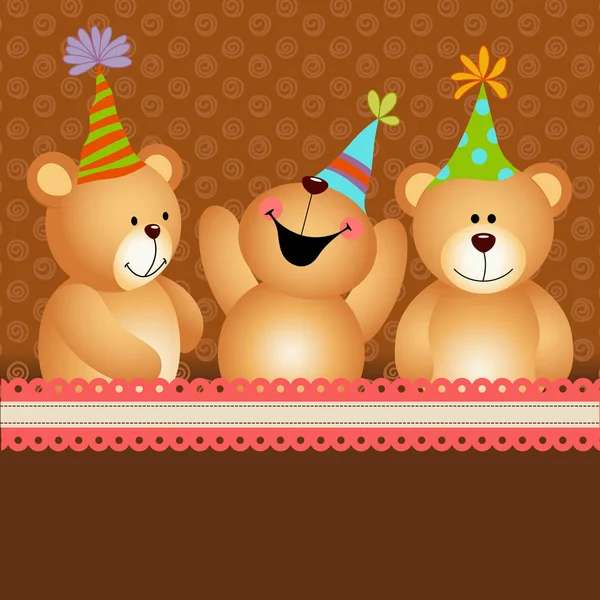 Fondo cumpleaños osos de peluche — Vector de stock