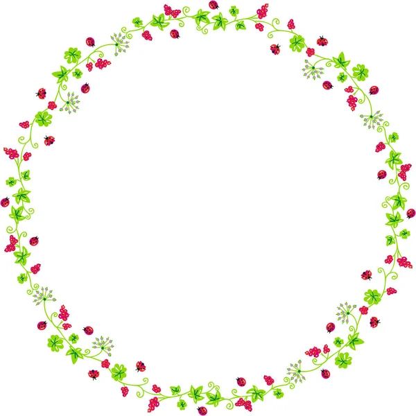 Decorative circle frame with branches and ladybirds — Stock Vector