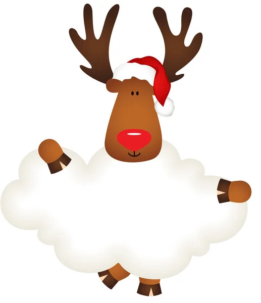 Reno con sombrero de Santa Claus sosteniendo nube en blanco — Vector de stock