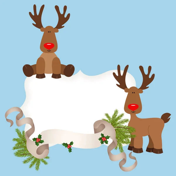 Tarjeta de Navidad con renos — Vector de stock