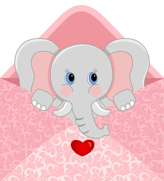 Слоненок внутри любовного конверта — стоковый вектор
