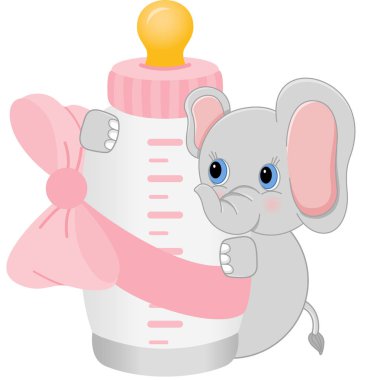 Bebek şişe tutan fil bir kızdır