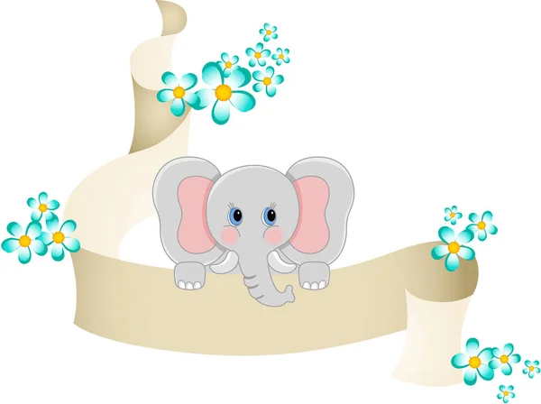 Baby elefant med våren pergament — Stock vektor