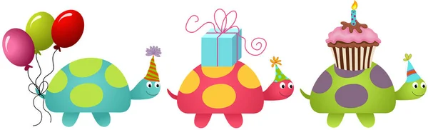 Drei Geburtstagsschildkröten — Stockvektor