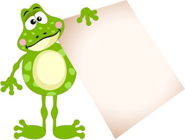 Boş bir işaret tutan sevimli kurbağa