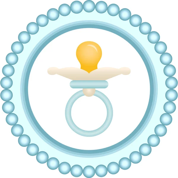 Baby pacifier blue round label — Stock Vector