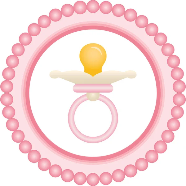 Baby pacifier pink round label — Stock Vector