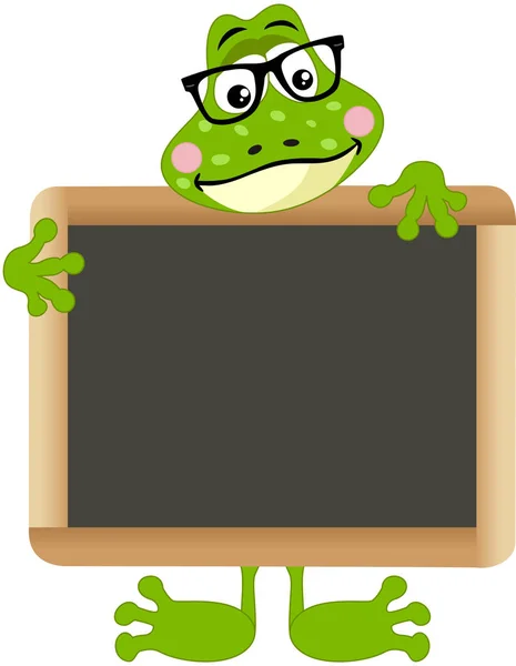 Frog teacher with school board — Stock Vector