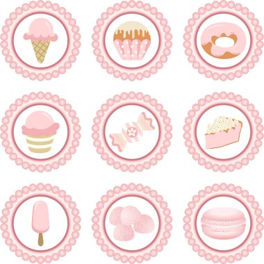 Şeker dükkanı pembe dizi yuvarlak etiket