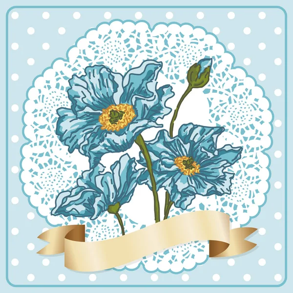 Hintergrund Etikett blaue Blume — Stockvektor
