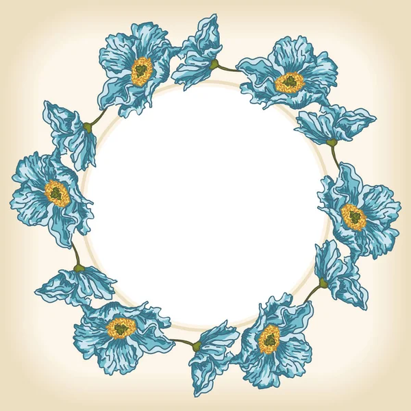 Flores azules marco círculo de fondo — Archivo Imágenes Vectoriales