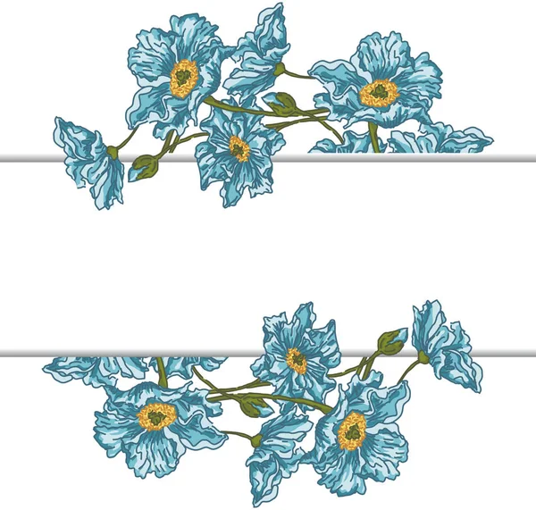 Flores azuis com banner em branco —  Vetores de Stock