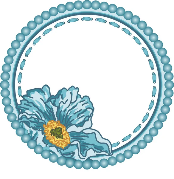 Marco redondo vintage con flor azul — Vector de stock