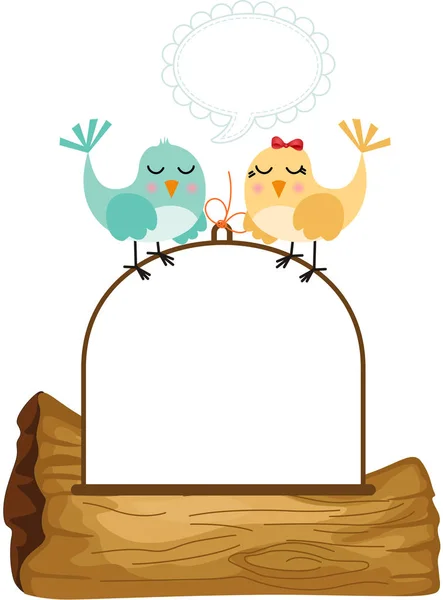 Casal de pássaros apaixonados por balão de fala — Vetor de Stock