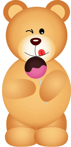 Teddy bear eating lollipop — Stock Vector