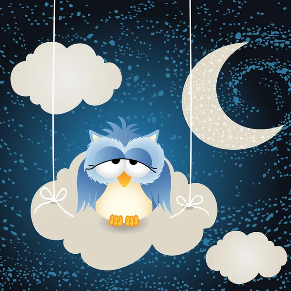 Uil op een nacht wolk hemelachtergrond — Stockvector