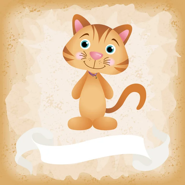 Lindo gato en viejo vintage fondo — Vector de stock