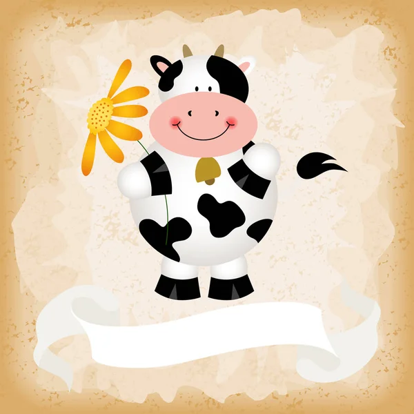 Cute cow on old vintage background — Stock Vector
