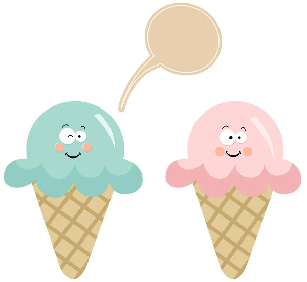 Pareja de helado con globo del habla — Archivo Imágenes Vectoriales
