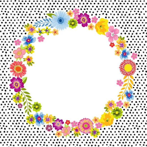 Carte vintage avec un cadre floral rond — Image vectorielle