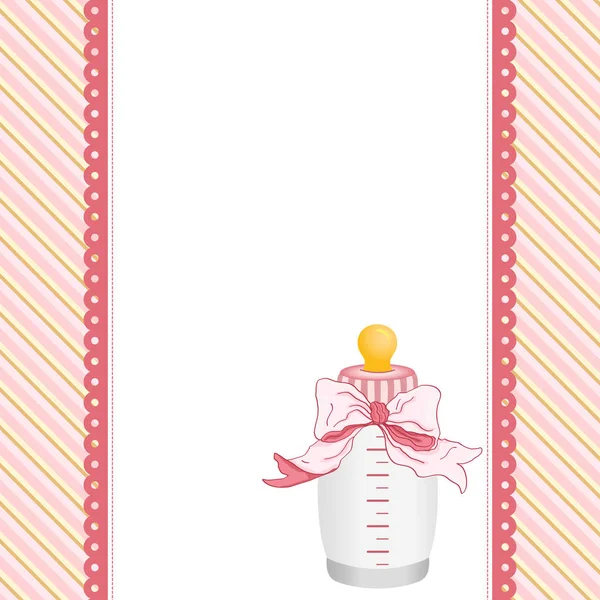 Roze achtergrond met baby fles melk en lint — Stockvector