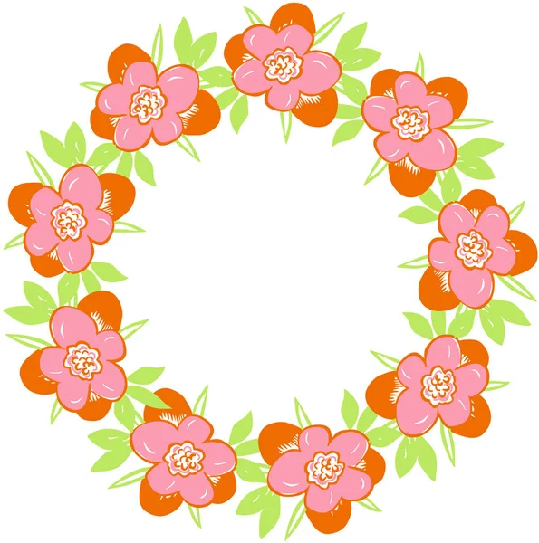 Round floral frame with spring flowers — Stock Vector