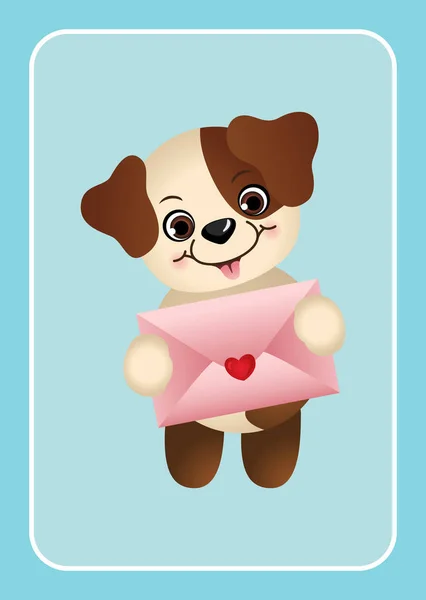 Cute dog holding love envelope — Stock Vector