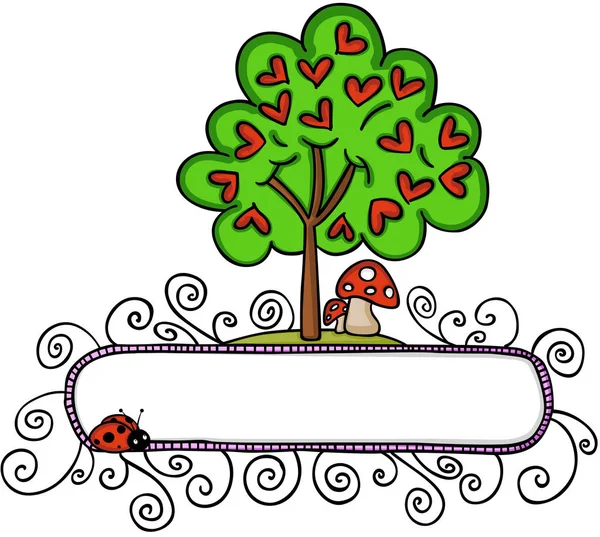 Love tree with hearts and a banner — Stock Vector