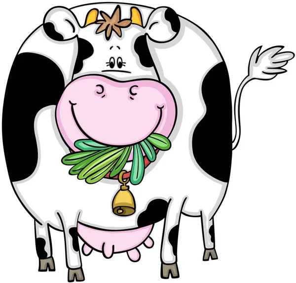 かわいい牛が草を食べる — ストックベクタ