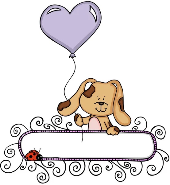 Χαριτωμένος σκύλος με floral κενό πανό — Διανυσματικό Αρχείο