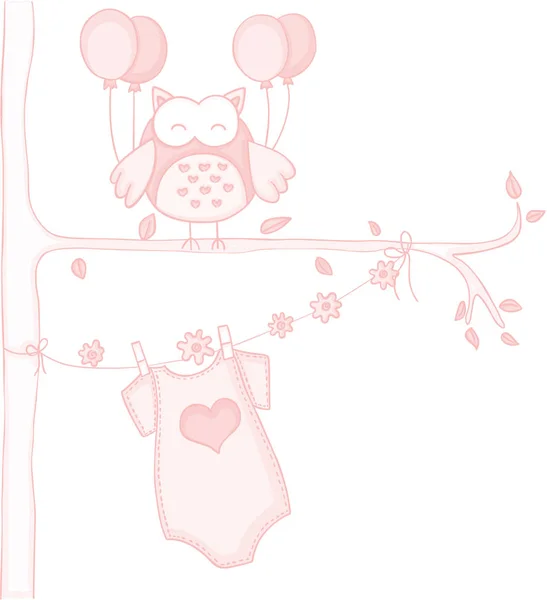 Roze uil babydouche — Stockvector