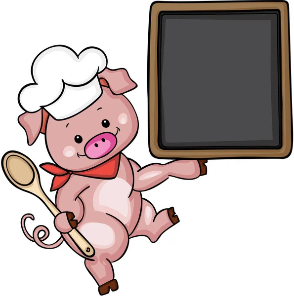 Cozinha de porco chef segurando um menu de quadro-negro — Vetor de Stock