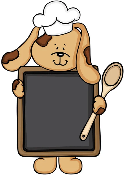 Cocinero perro sosteniendo un menú de pizarra — Vector de stock