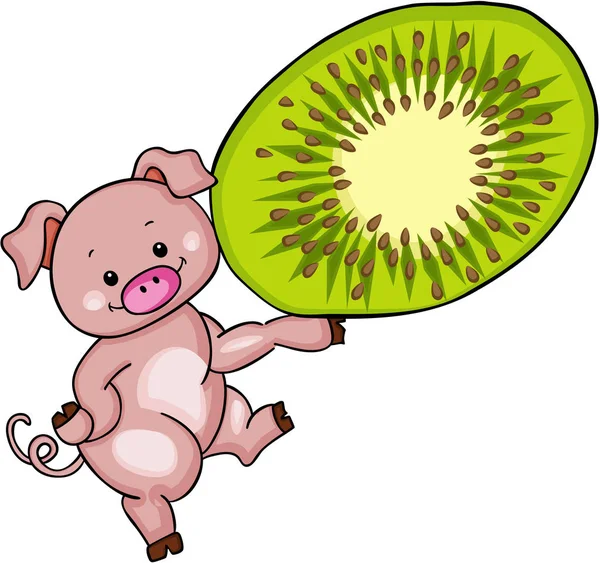 Schattig varkensbedrijf kiwi segment — Stockvector