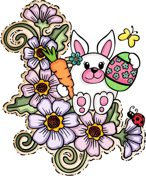 Mignon lapin de Pâques sur les fleurs — Image vectorielle