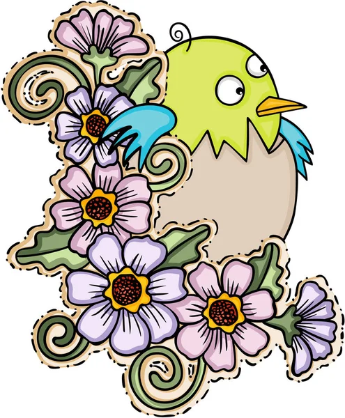Niedliche Baby-Vogel mit Blumen — Stockvektor