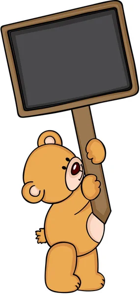 与空白木标志的玩具熊 — 图库矢量图片