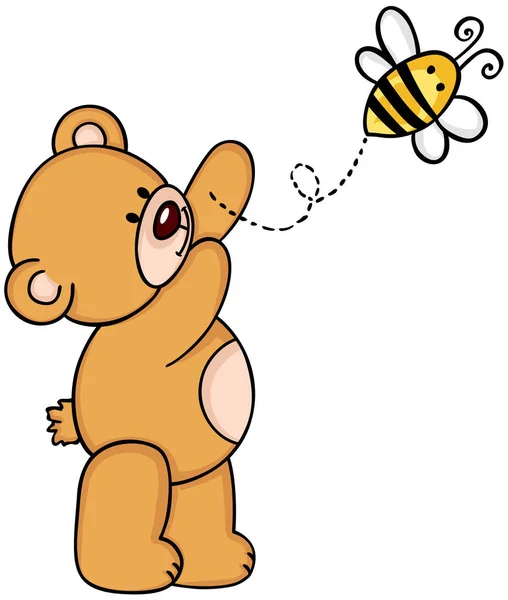 Urso de peluche com abelha —  Vetores de Stock