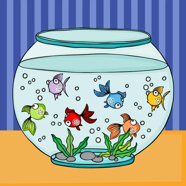 Aquarium Globe avec poissons colorés — Image vectorielle