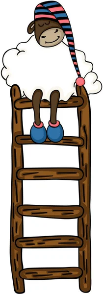 梯子の上に寝ているかわいい羊 — ストックベクタ