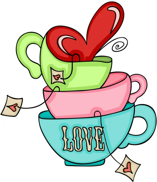 Tazas de té amor — Vector de stock