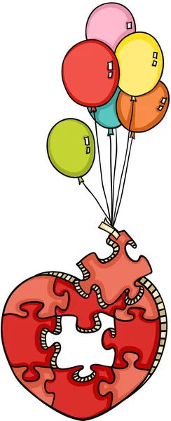 与气球飞行的心形拼图 — 图库矢量图片#