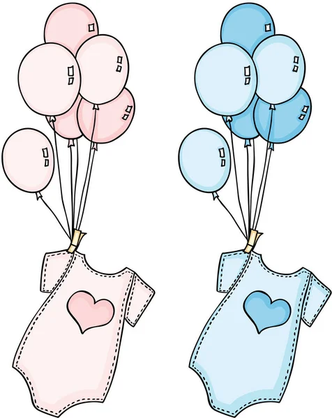 Baby onesie volando con globos — Archivo Imágenes Vectoriales