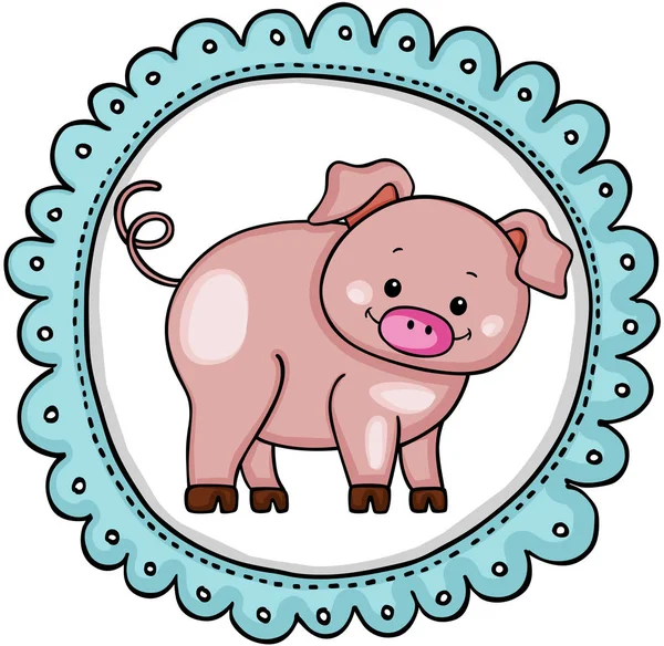 Sevimli domuz etiket yuvarlak etiket — Stok Vektör