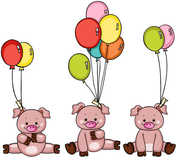 Tres cerdos con globos — Archivo Imágenes Vectoriales